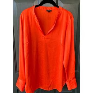 Talbots Satin Blouse L Orange V-Neck Fall Top Polished Pumpkin Spice Autumn Chic